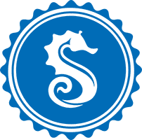Blue seal with white Seahorse silhouette